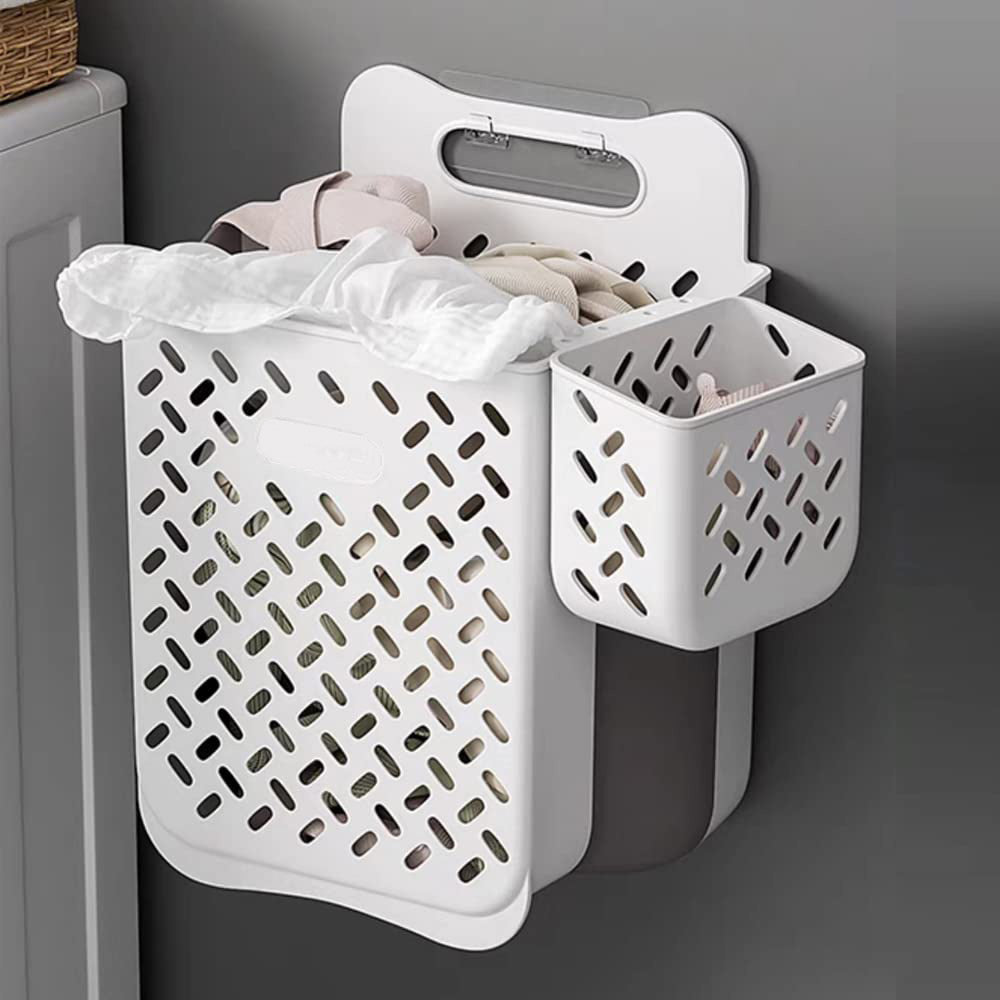 折りたたみ式洗濯物バスケット - 取っ手2つ付きの大容量洗濯物バスケット・ハンパー - 省スペースの折りたたみ式収納コンテナ/整理バスケット（Lサイズ）