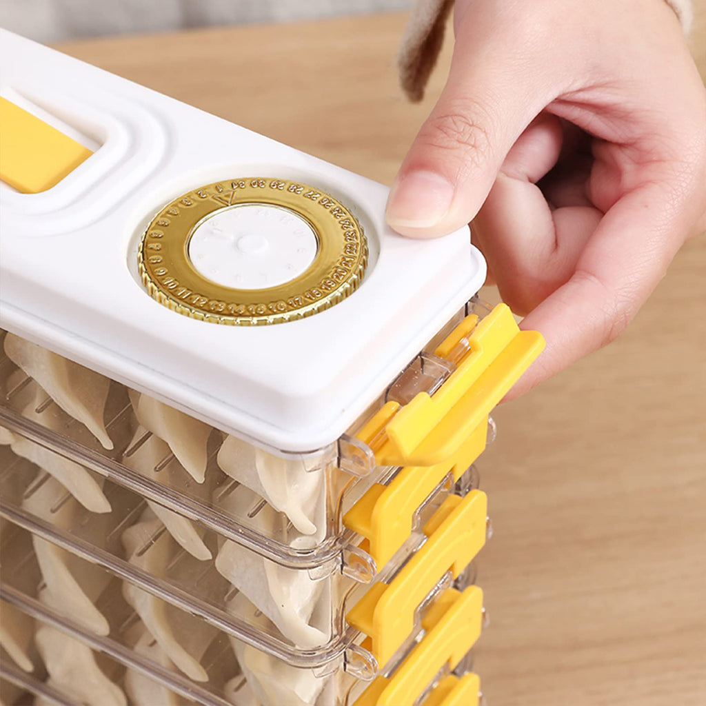 多層餃子ボックス、ポータブルな多機能キッチン用容器、蓋と取っ手付きで積み重ね可能な冷蔵庫収納ボックス、小さなキッチンに適した耐久性のある冷蔵庫用食品保存ボックス（グレー/3層）