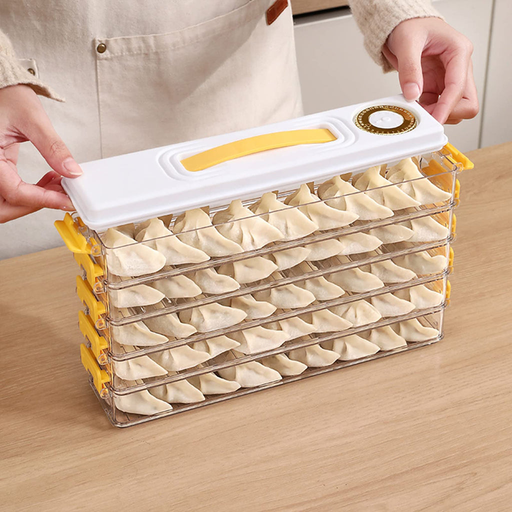 多層餃子ボックス、ポータブルな多機能キッチン用容器、蓋と取っ手付きで積み重ね可能な冷蔵庫収納ボックス、小さなキッチンに適した耐久性のある冷蔵庫用食品保存ボックス（グレー/3層）