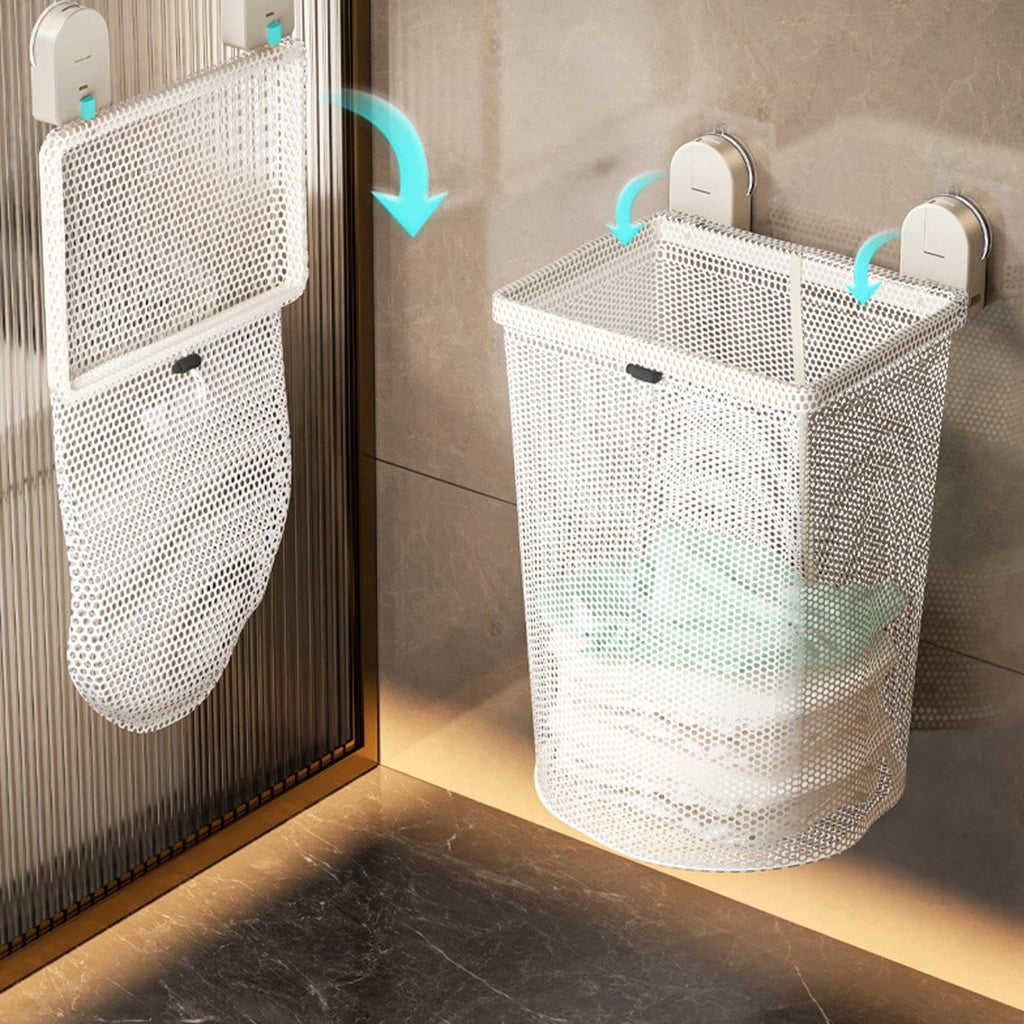 汚衣ハンパー - サクション式折りたたみ可能な収納用メッシュバッグタイプの汚衣ハンパー、家庭やバスルームの収納に適し、シャツ、スカーフ、コート、ズボンなどの衣類を収納できます。