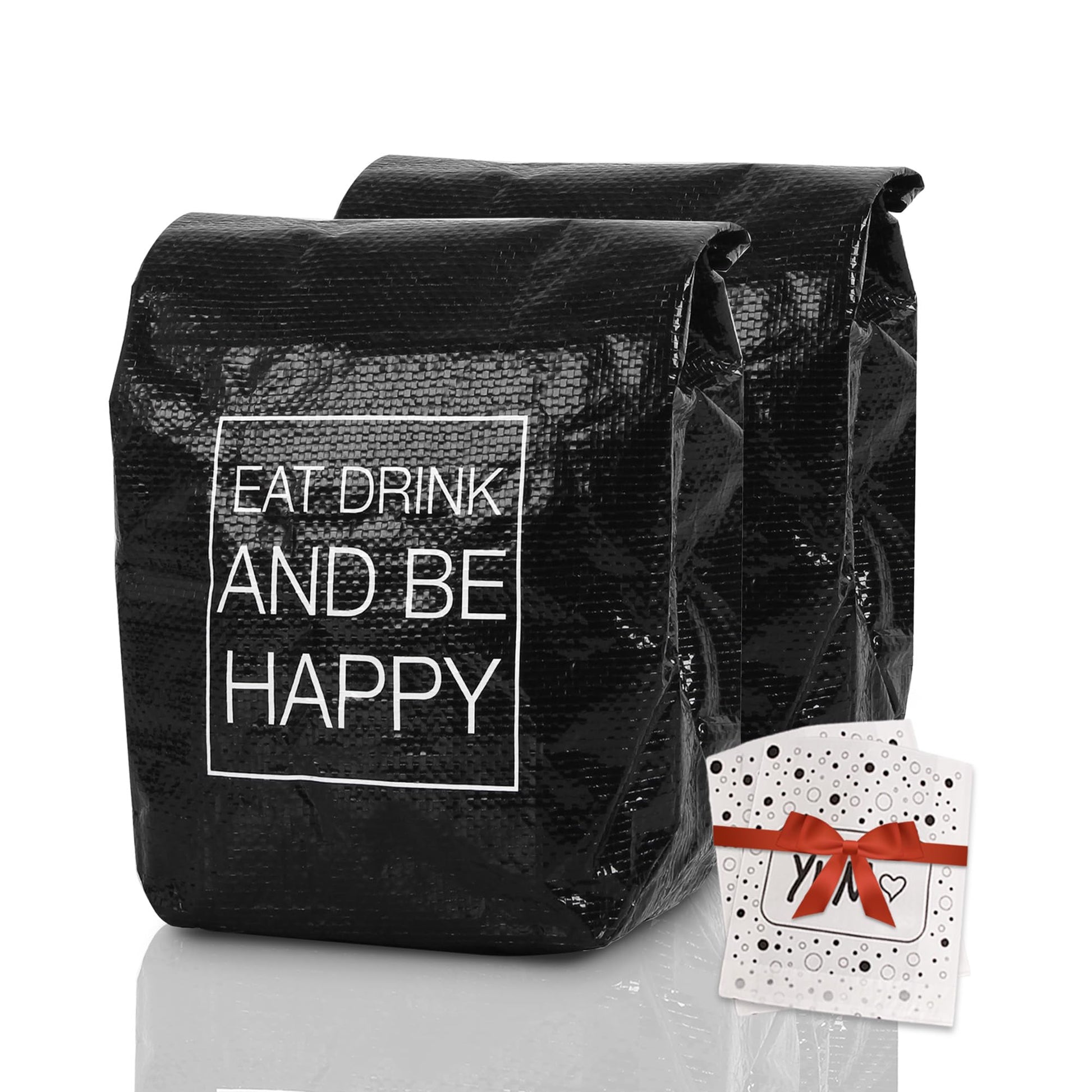 16盎司可重复使用午餐袋，男女通用保温午餐盒，纸质大号三明治手提袋，适用于办公室、工作、野餐、旅行、零食，2个装，黑色