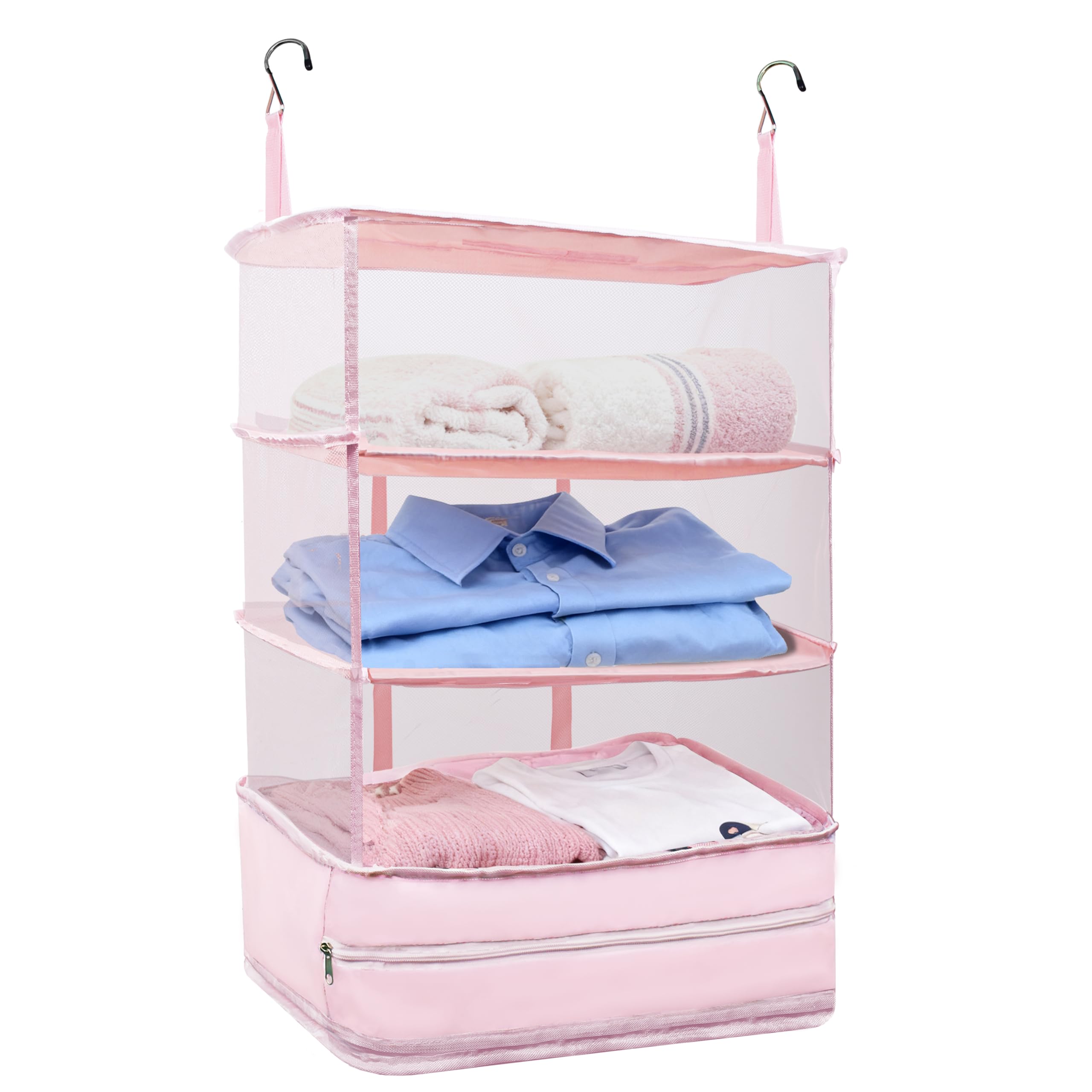 吊り下げ式トラベルクローゼット収納マット スーツケース用収納ラック ポータブルキャリーオンクローゼット 吊り下げパッキングキューブ収納用品 XL サイズ ピンク