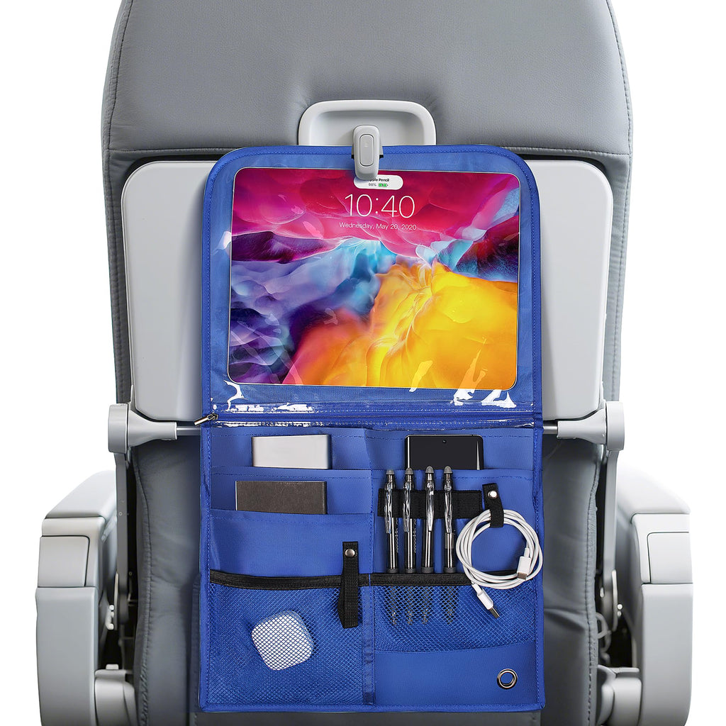 機内用ポケット収納バッグ テーブルトレイカバー付き ポータブル機内シートバック収納バッグ コミューター必需品旅行バッグ 航空旅行アクセサリー ブルー（ネイビーブルー）