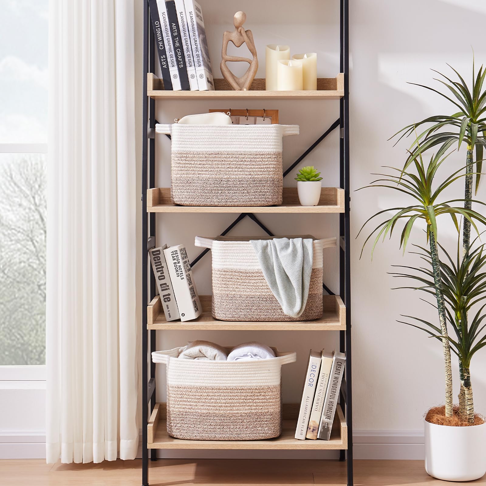 収納バスケット、編み物の収納バスケット、おもちゃ用の木綿紐バスケット、浴室用のタオルバスケット