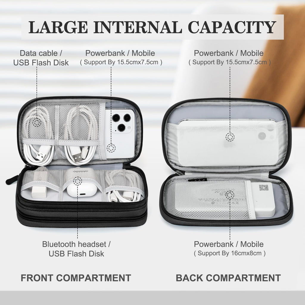 旅行用ケーブル収納バッグ・電子部品持ち運び用ポーチ ポータブル防水性のある二段構造一体型収納袋