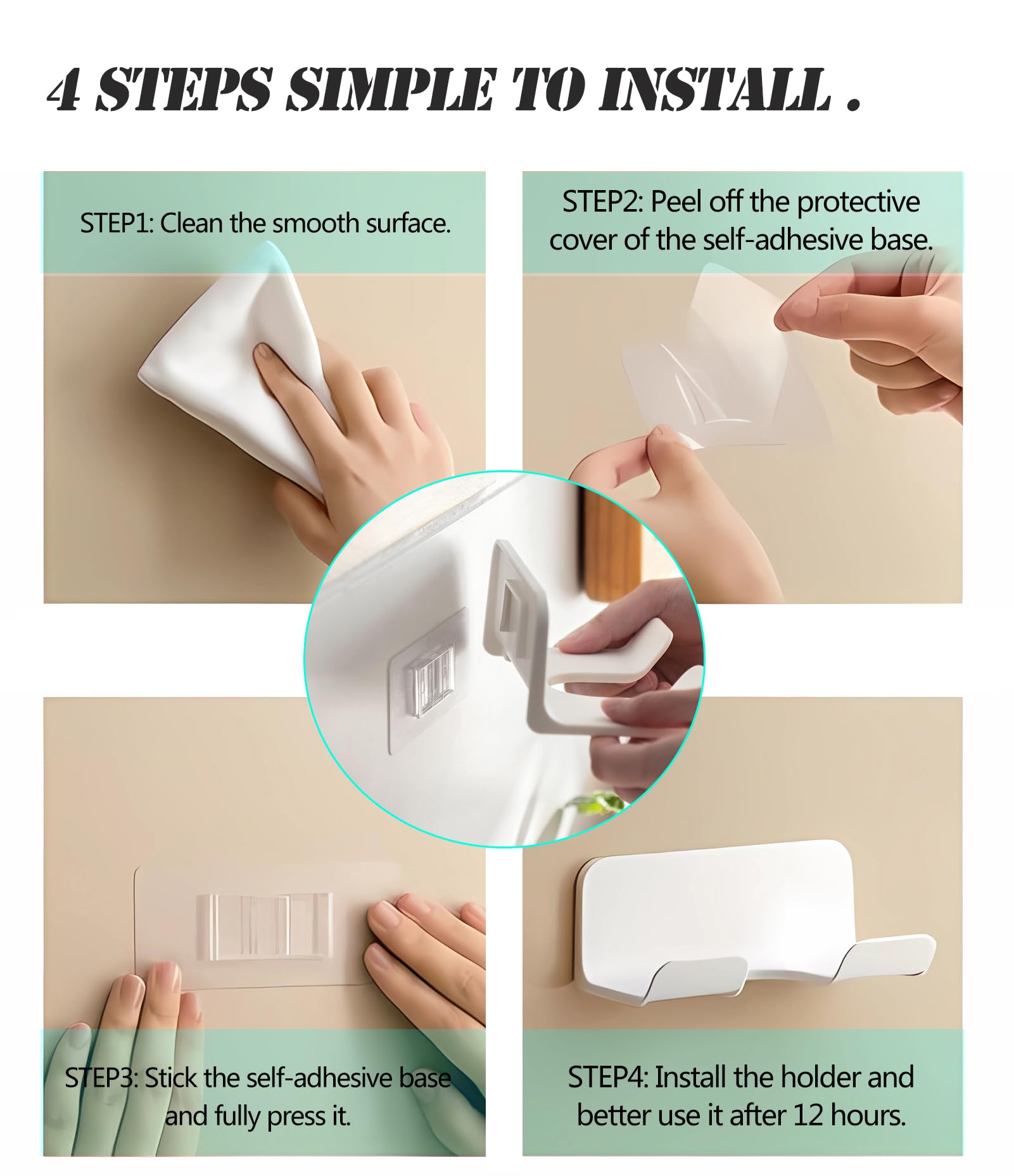 汎用ヘアドライヤーブラケット、壁掛け式ヘアドライヤーハンガー ヘアドライヤー用フック付き、プラグと電線収納機能搭載、キャビネットや浴室に適用（1個入り 白色）