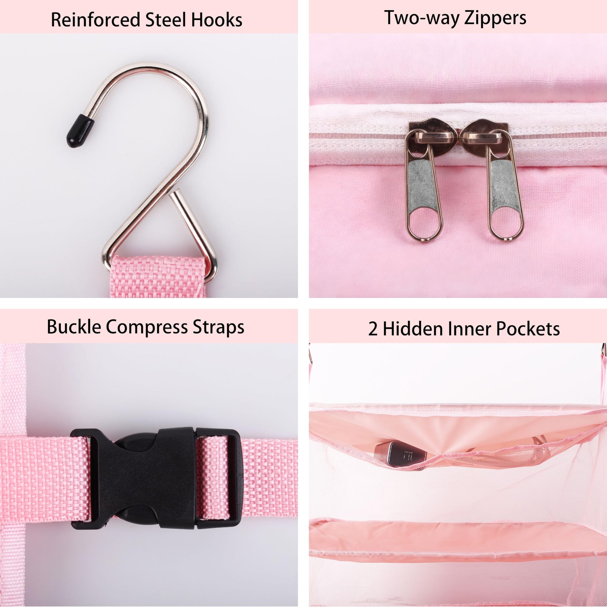 吊り下げ式トラベルクローゼット収納マット スーツケース用収納ラック ポータブルキャリーオンクローゼット 吊り下げパッキングキューブ収納用品 XL サイズ ピンク