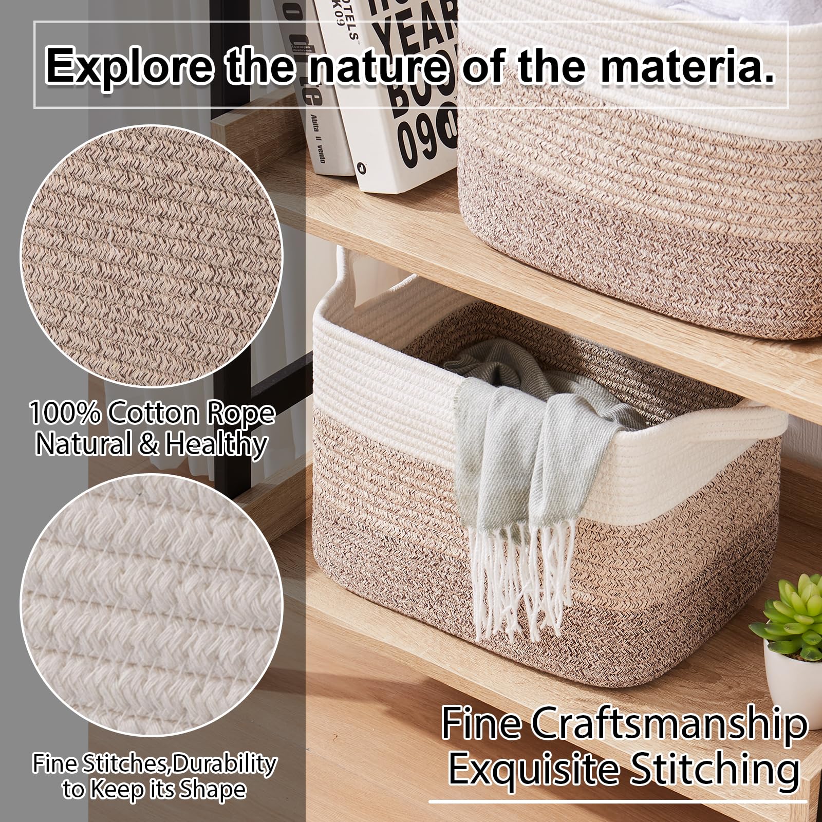 収納バスケット、編み物の収納バスケット、おもちゃ用の木綿紐バスケット、浴室用のタオルバスケット