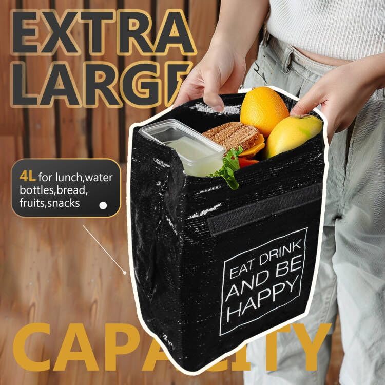 16盎司可重复使用午餐袋，男女通用保温午餐盒，纸质大号三明治手提袋，适用于办公室、工作、野餐、旅行、零食，2个装，黑色