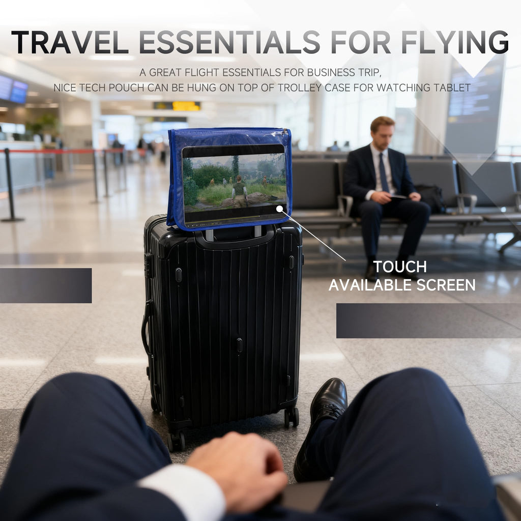 機内用ポケット収納バッグ テーブルトレイカバー付き ポータブル機内シートバック収納バッグ コミューター必需品旅行バッグ 航空旅行アクセサリー ブルー（ネイビーブルー）