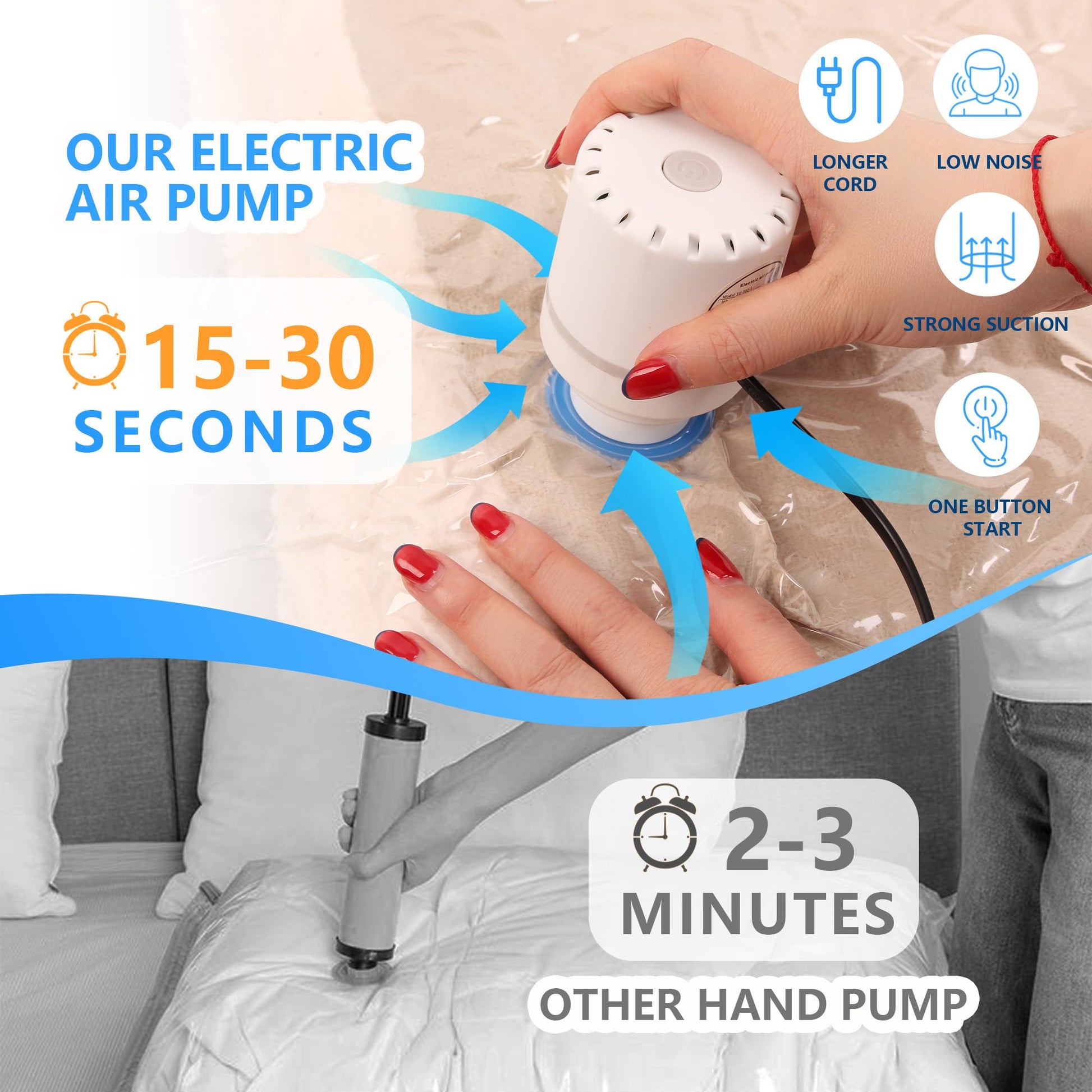 25 Pack Vacuum Storage Bags with Electric Air Pump, Space Saver Bags (3 Jumbo/4 Large/5 Medium/5 Small/4 Roll M/4 Roll S) Compression for Comforters and Blankets, Duvets, Pillows, Travel