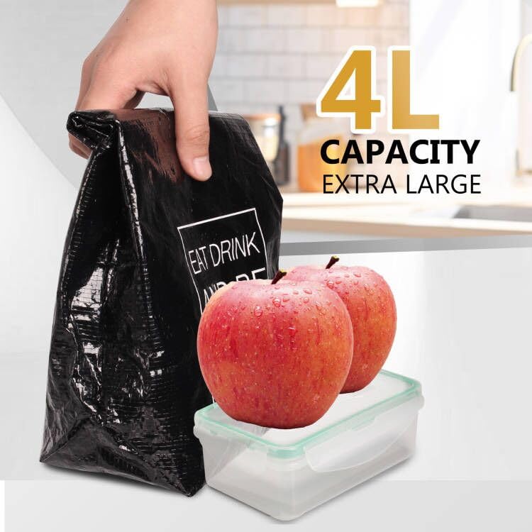 16盎司可重复使用午餐袋，男女通用保温午餐盒，纸质大号三明治手提袋，适用于办公室、工作、野餐、旅行、零食，2个装，黑色