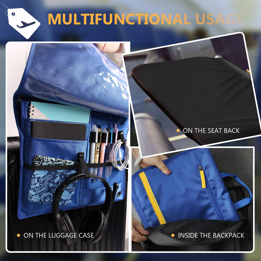 機内用ポケット収納バッグ テーブルトレイカバー付き ポータブル機内シートバック収納バッグ コミューター必需品旅行バッグ 航空旅行アクセサリー ブルー（ネイビーブルー）