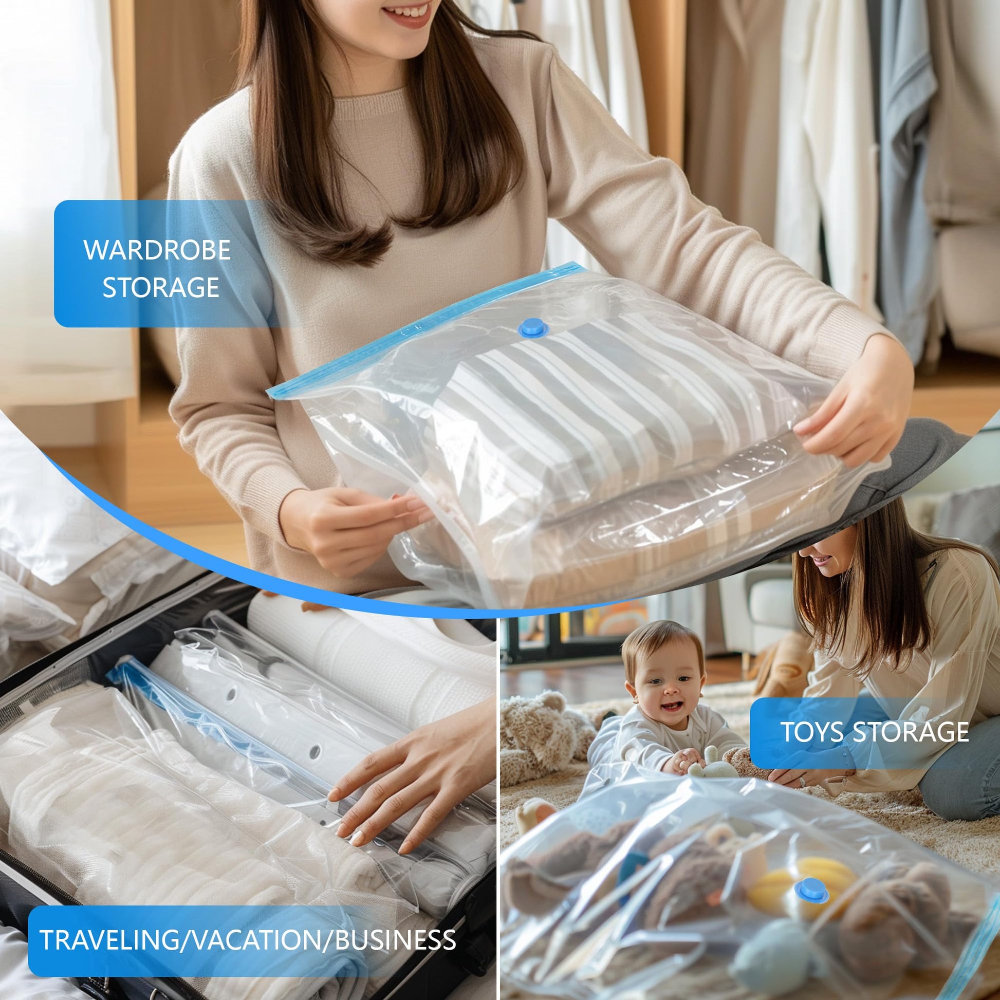 25 Pack Vacuum Storage Bags with Electric Air Pump, Space Saver Bags (3 Jumbo/4 Large/5 Medium/5 Small/4 Roll M/4 Roll S) Compression for Comforters and Blankets, Duvets, Pillows, Travel